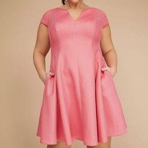 Cap-Sleeve Jacquard Fit & Flare Dress